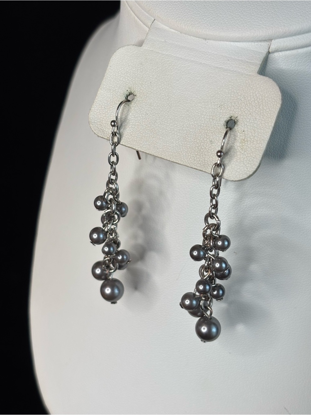 Silver-Tone Gray Cluster Drop Earrings for Women